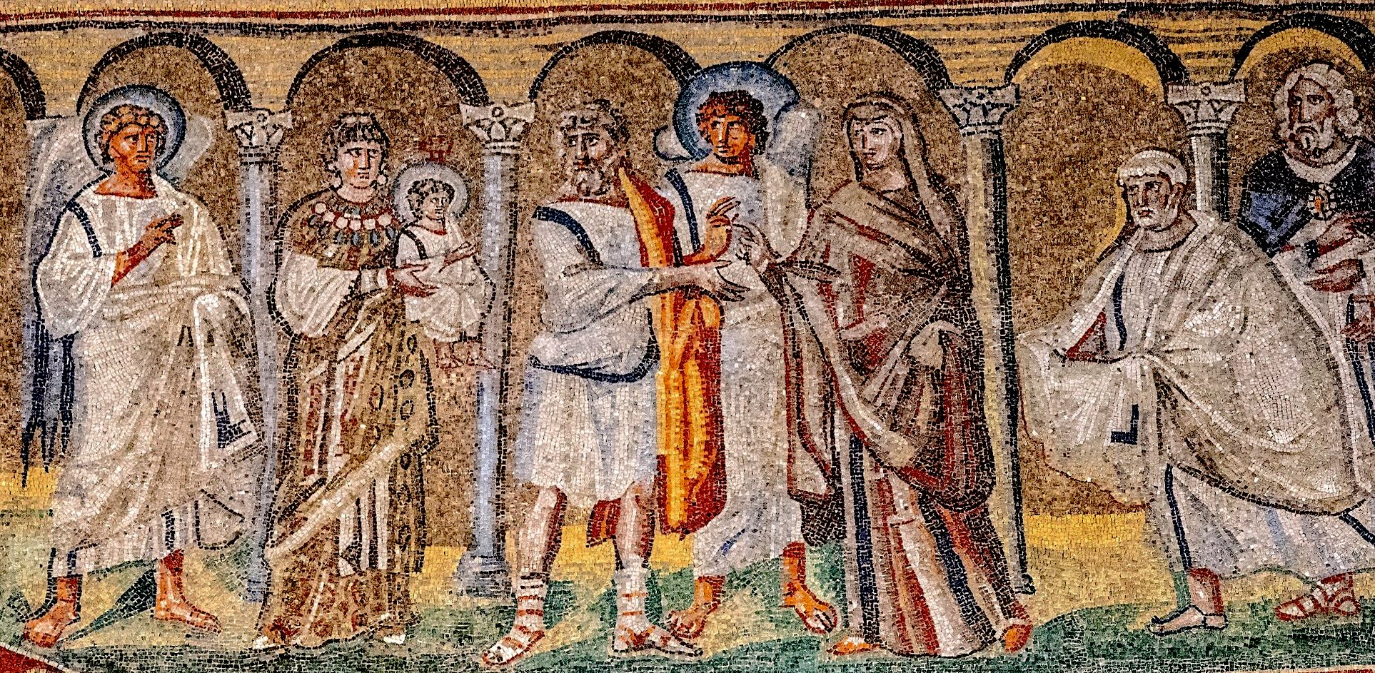 A mosaic portraing the presentation of Jesus to the Temple, received by Simeon and Anna